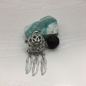 Dreamcatcher Aromatherapy silver tone Locket.  Lava stone included.